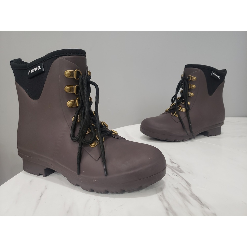 NEW NO BOX SIZE 5 Roma Women's Rain Boots Evol Matte BROWN SLIP ON GARDEN ANKLE